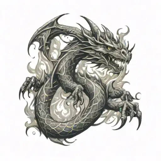 Dragon emerging from flames calf tattoo on back tattoo design idea