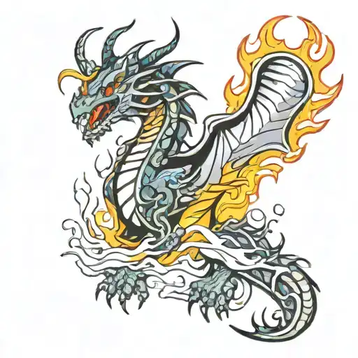 Dragon emerging from flames calf tattoo on back tattoo design idea