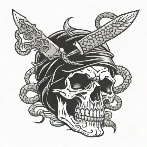 Special forces skull with a snake wrapped and a knife tattoo design idea