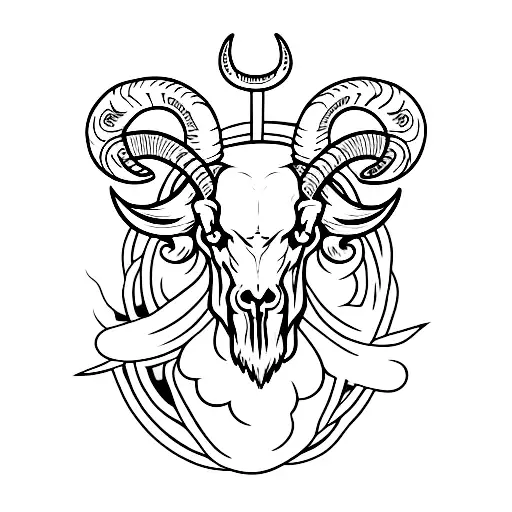 Ram skull with horns and roses tattoo design idea
