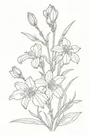 Violet, iris, honeysuckle, aster bouquet tattoo design idea
