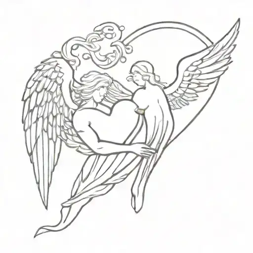 2 angels cloud heart tattoo design idea