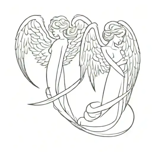 2 angels together tattoo design idea