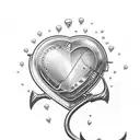 A fishing hook with a heart-shaped bait, representing the love for family and fishing tattoo design idea