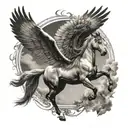 Pegasus flying realista  tattoo design idea