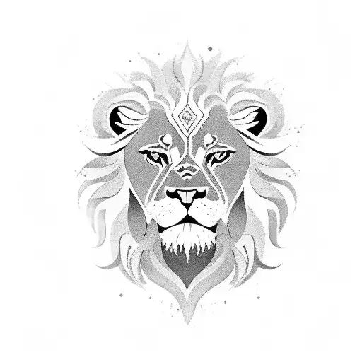 A majestic lion wearing a royal guard uniform, standing proudly on a sandy beach tattoo design idea