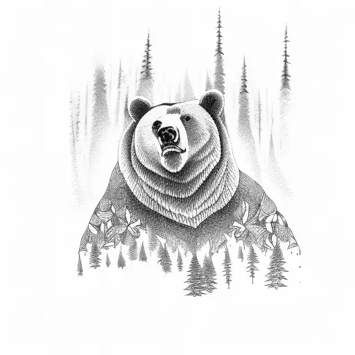 Bear in forest tattoo design idea