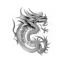 Motorcycle engine transformed into a mechanical dragon tattoo design idea