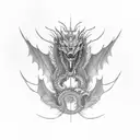 Motorcycle engine transformed into a mechanical dragon tattoo design idea