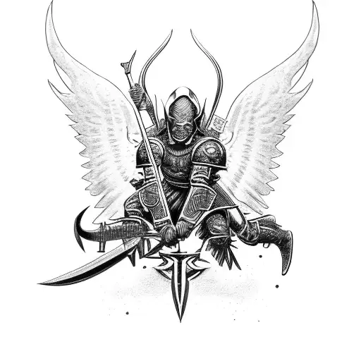 Archangel Michael slaying demon tattoo design idea