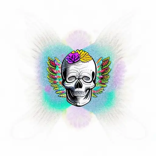 skull with angel wings Mandela flower tattoo design idea