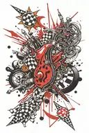 a tattoo that includes some reference to rock'n'roll (something from the band Foo Fighters), football, chess, motorcycle tattoo design idea