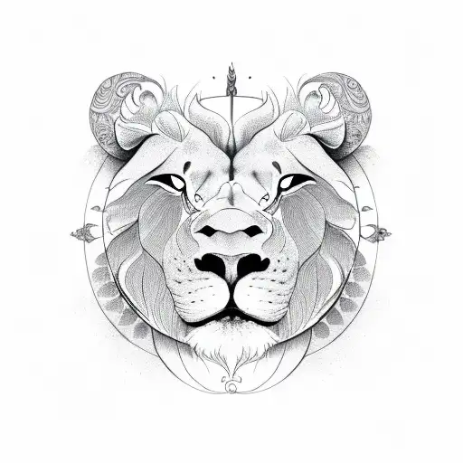 Lion face, half moon half sun in the shape of yin yang tattoo design idea