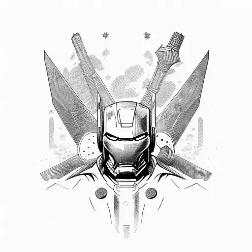 Dragon, superheroes, cosmos, Ironman, sword, katana  tattoo design idea