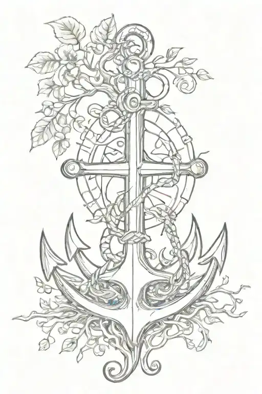 marine anchor, music and tree of life comprising tattoo design idea