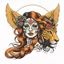 lion and women face made tattoo design idea