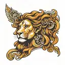 lion and women face made tattoo design idea