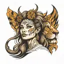 lion and women face made tattoo design idea
