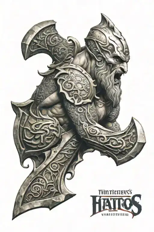 Moiras, Atropos and mythology, masculinity, kratos's leviathan axe tattoo design idea