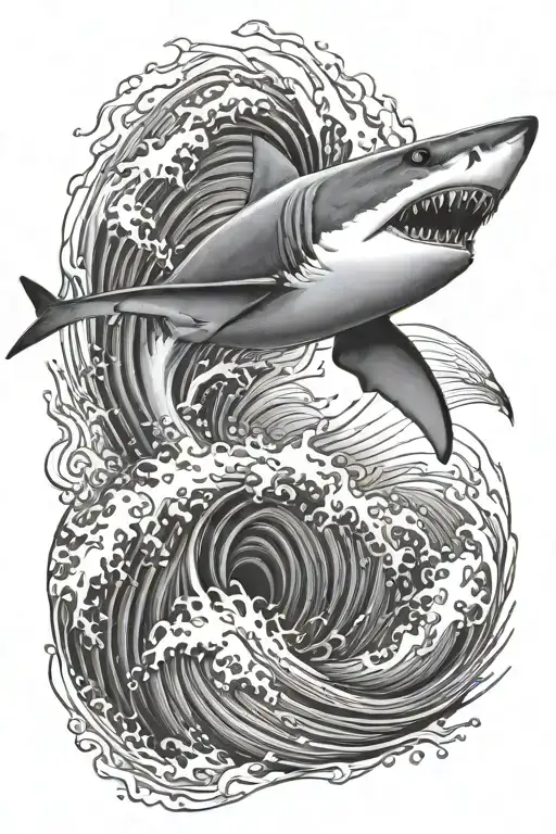 shark jumping ocean red waves tattoo design idea