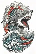 shark jumping ocean red waves tattoo design idea