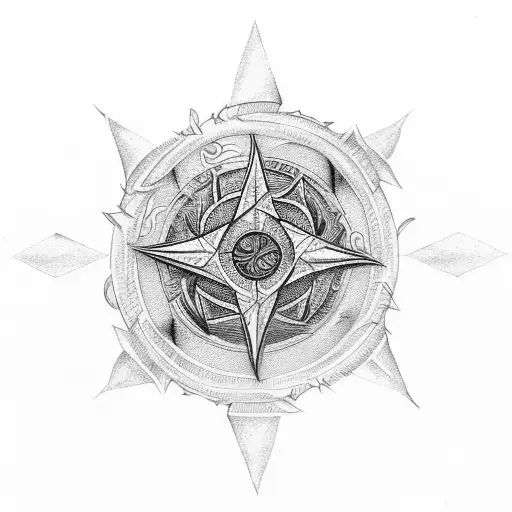 wind rose with colors and dragons  tattoo design idea