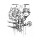 A steampunk-inspired mechanical arm with gears and pistons tattoo design idea