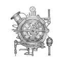 A steampunk-inspired mechanical arm with gears and pistons tattoo design idea