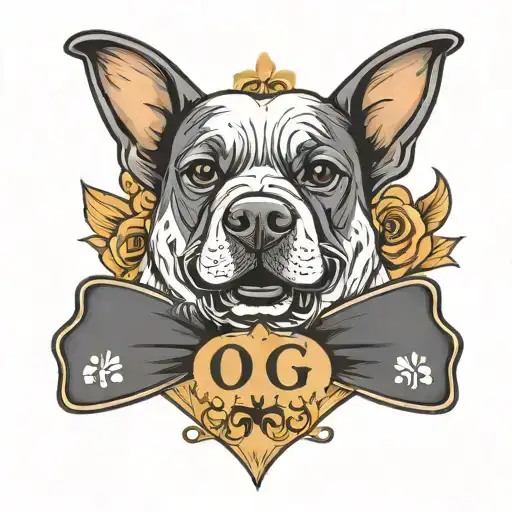dog paw print over a bowtie with initials OGG outlined in the bowtie tattoo design idea