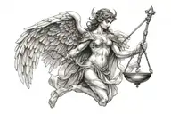 angel warrior holding libra scale tattoo design idea