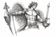 angel warrior holding libra scale tattoo design idea
