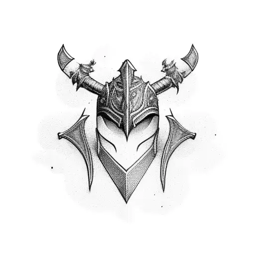 swordwith mask on spine tattoo design idea
