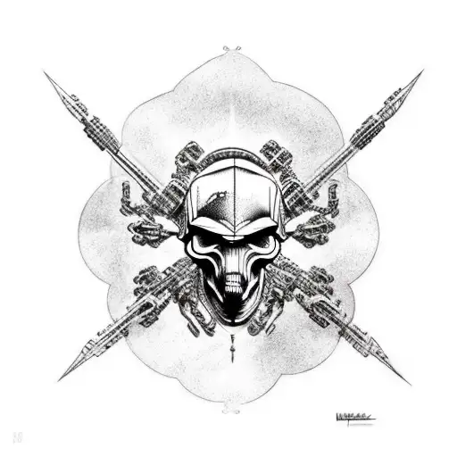 turbo mecha skull in black and white tattoo design idea