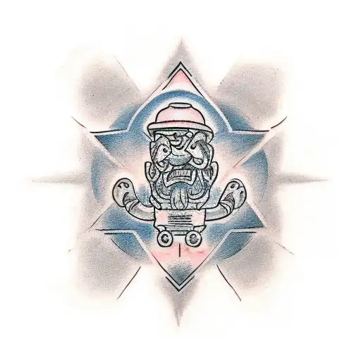 A traditional tattoo design featuring a construction worker with a silver lining beam as a tool tattoo design idea