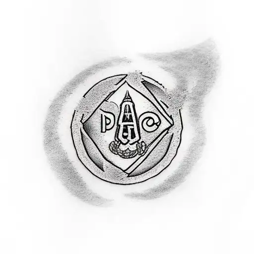 A minimalist tattoo of the Panic! At the Disco logo with a Bible verse incorporated tattoo design idea