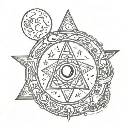 Witchy symbols with moons tattoo design idea