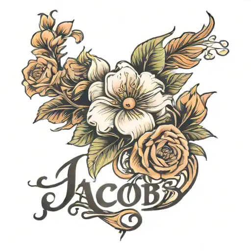the name Jacob with flowers tattoo design idea