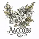 the name Jacob with flowers tattoo design idea