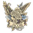 the name Jacob with flowers tattoo design idea