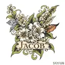 the name Jacob with flowers tattoo design idea