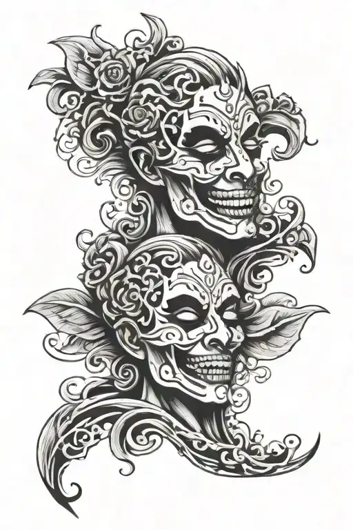 laugh now cry later tricep masks tragedy and comedy tattoo design idea