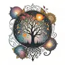 A tree of life tattoo with psychedelic patterns and colors, symbolizing the interconnectedness of all beings tattoo design idea
