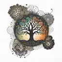 A tree of life tattoo with psychedelic patterns and colors, symbolizing the interconnectedness of all beings tattoo design idea