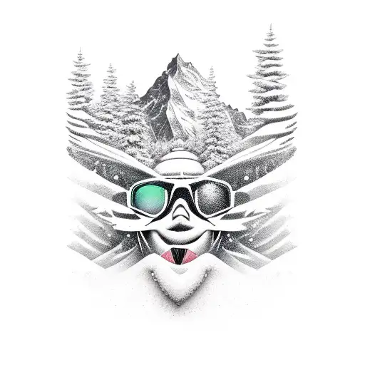 snowboarder montains pine tattoo design idea
