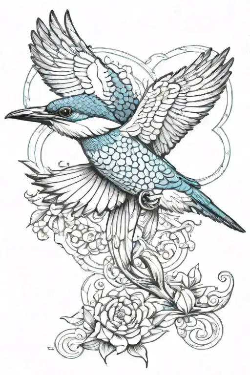 kingfisher bird flying in the sky tattoo design idea