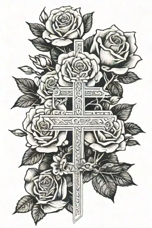 1963 impala some roses and a cross   tattoo design idea