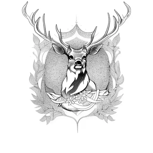 A leaping  stag with a martlet and the letters E W and E intwinded  tattoo design idea