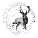 A leaping  stag with a martlet and the letters E W and E intwinded  tattoo design idea