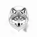 wolf profile, runes, ax, tranquility tattoo design idea