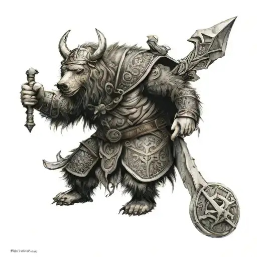 viking warior vith bear standing tattoo design idea